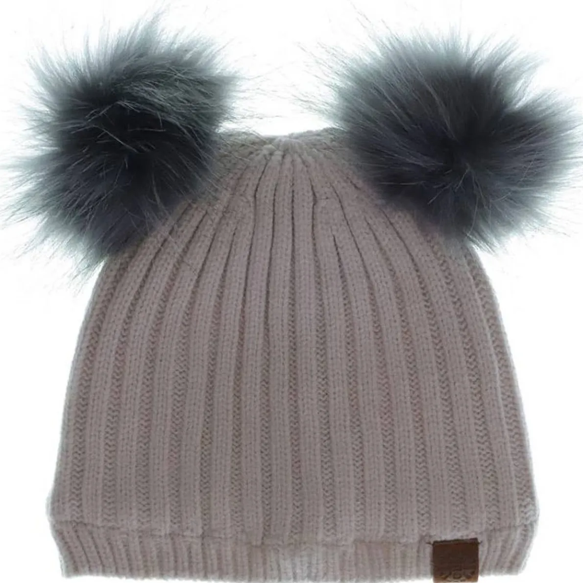 Double Faux Fur Pom Knit Hat