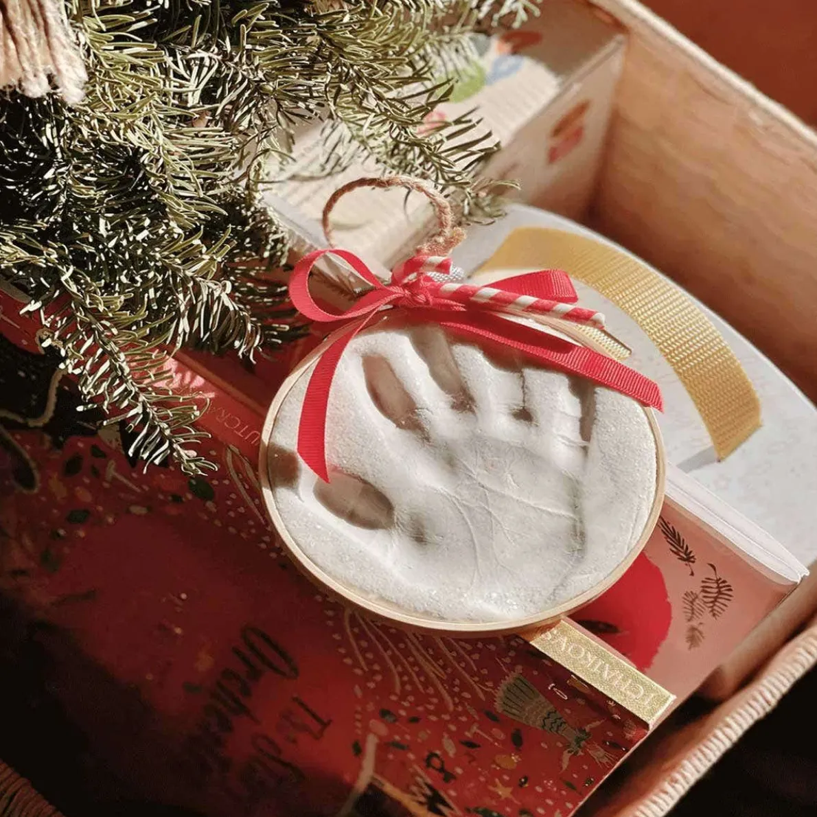 Handprint Ornament in Wood Ring