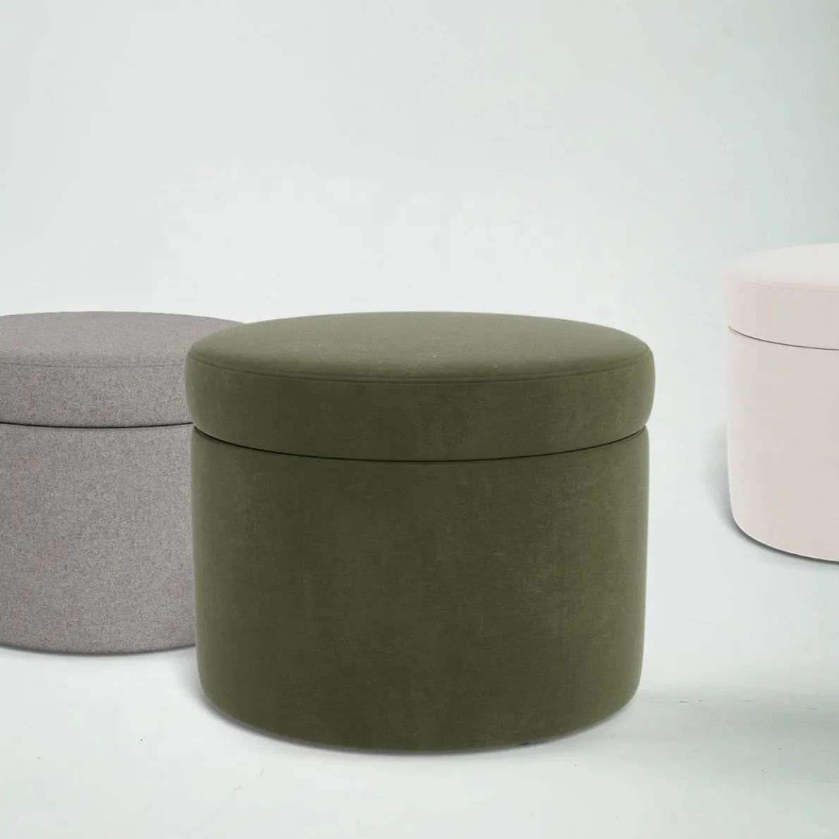 Round Storage Ottoman - Fabric