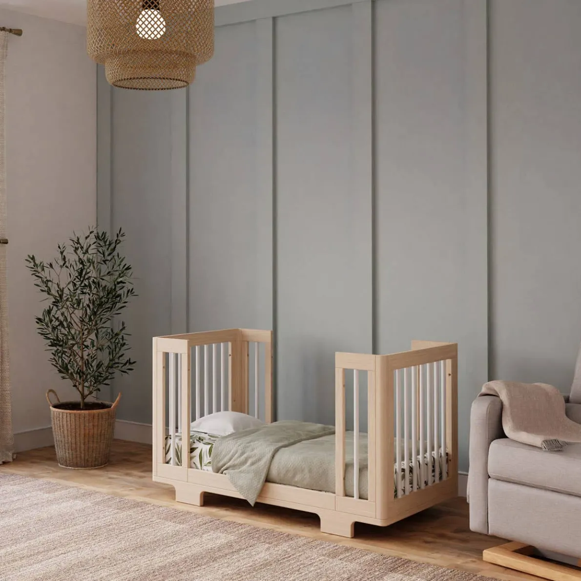 Yuzu 8-in-1 Crib with All-Stages Conversion Kits - Washed Natural with White